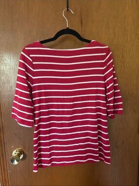 Christopher & Banks Red and White Striped Boatneck 3/4 Sleeve